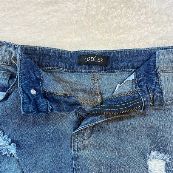 Gobles Mid Waist‎ Zipper Closure Frayed Raw Hem Ripped Mini Denim Skirt Medium - Picture 5 of 12